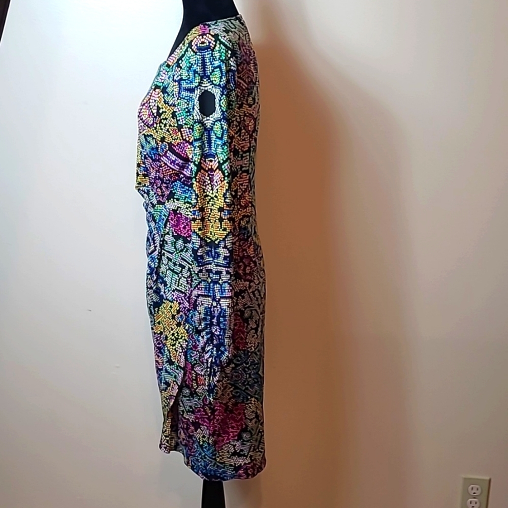 Hale Bob Shift Dress Long Sleeve Colorful Med Reptile Ruched Bodycon Womens - Picture 6 of 12